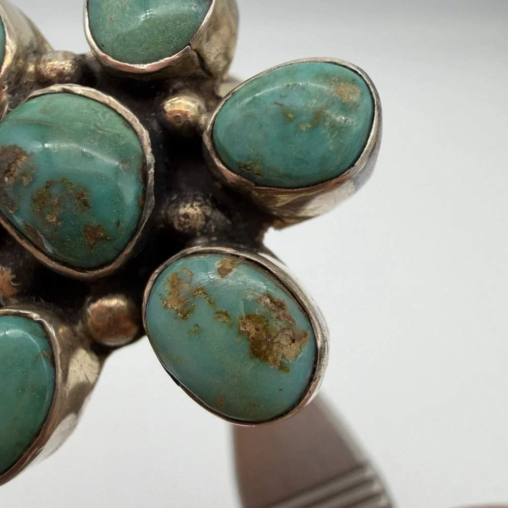 VTG Navajo Sterling Silver Royston Turquoise Cluster Ring Large Size 9